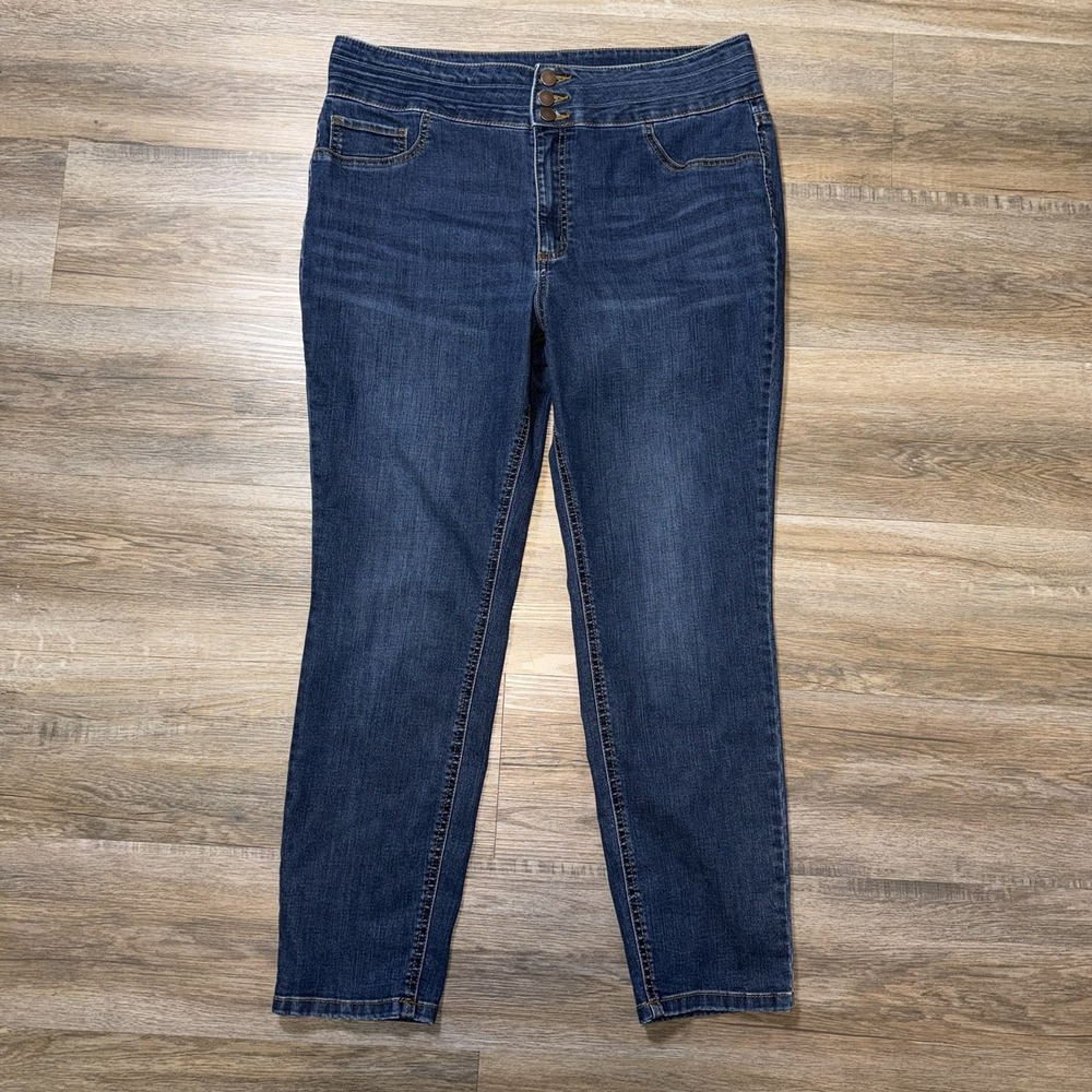 Rafaella High-Rise Blue Denim Jeans Womens 16 Signature Wide Waistband Stretchy
